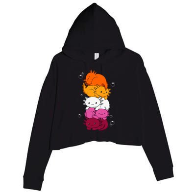 Kawaii Axolotl Pile Lesbian Pride Flag LGBTQ Crop Fleece Hoodie