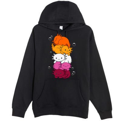 Kawaii Axolotl Pile Lesbian Pride Flag LGBTQ Premium Pullover Hoodie