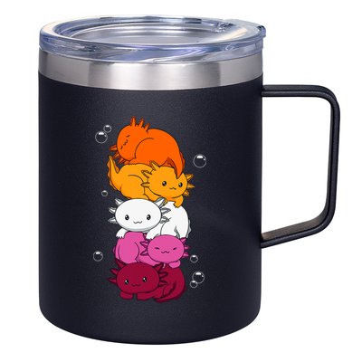 Kawaii Axolotl Pile Lesbian Pride Flag LGBTQ 12oz Stainless Steel Coffee Mug
