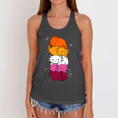 Kawaii Axolotl Pile Lesbian Pride Flag LGBTQ Women's Knotted Racerback Tank