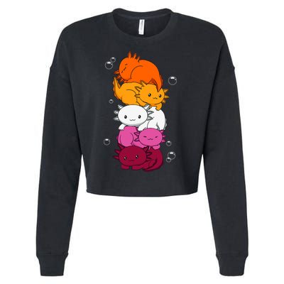 Kawaii Axolotl Pile Lesbian Pride Flag LGBTQ Cropped Pullover Crew