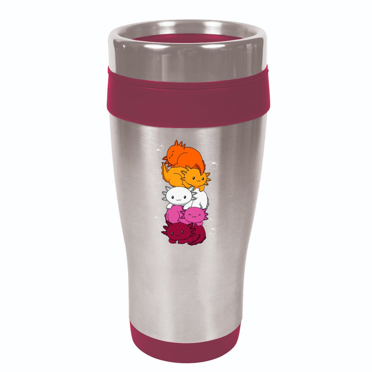 Kawaii Axolotl Pile Lesbian Pride Flag LGBTQ 16oz Travel Tumbler