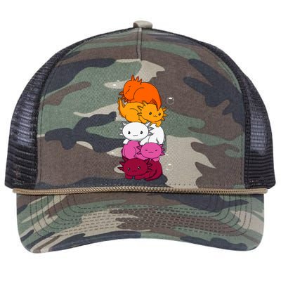 Kawaii Axolotl Pile Lesbian Pride Flag LGBTQ Retro Rope Trucker Hat Cap