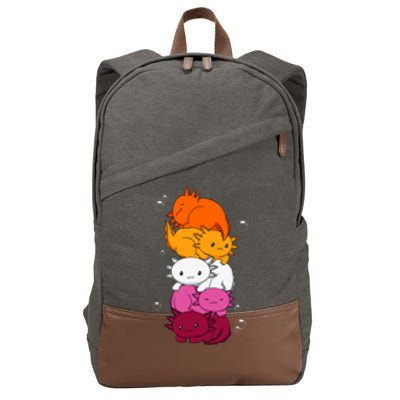 Kawaii Axolotl Pile Lesbian Pride Flag LGBTQ Cotton Canvas Backpack