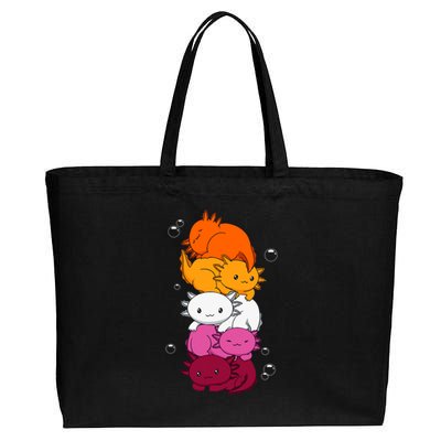 Kawaii Axolotl Pile Lesbian Pride Flag LGBTQ Cotton Canvas Jumbo Tote