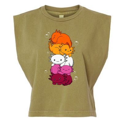 Kawaii Axolotl Pile Lesbian Pride Flag LGBTQ Garment-Dyed Women's Muscle Tee