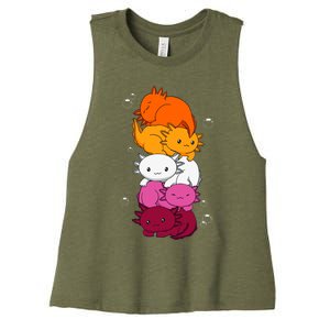 Kawaii Axolotl Pile Lesbian Pride Flag LGBTQ Women's Racerback Cropped Tank