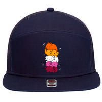 Kawaii Axolotl Pile Lesbian Pride Flag LGBTQ 7 Panel Mesh Trucker Snapback Hat