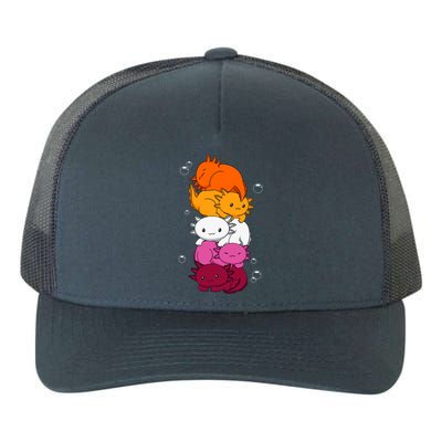 Kawaii Axolotl Pile Lesbian Pride Flag LGBTQ Yupoong Adult 5-Panel Trucker Hat