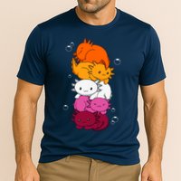 Kawaii Axolotl Pile Lesbian Pride Flag LGBTQ Cooling Performance Crew T-Shirt