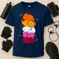 Kawaii Axolotl Pile Lesbian Pride Flag LGBTQ Cooling Performance Crew T-Shirt