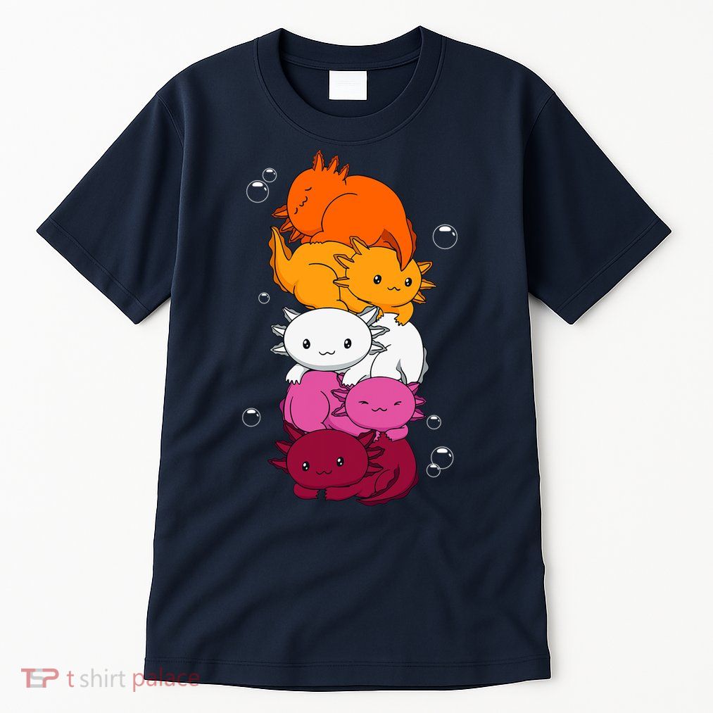 Kawaii Axolotl Pile Lesbian Pride Flag LGBTQ Tall T-Shirt