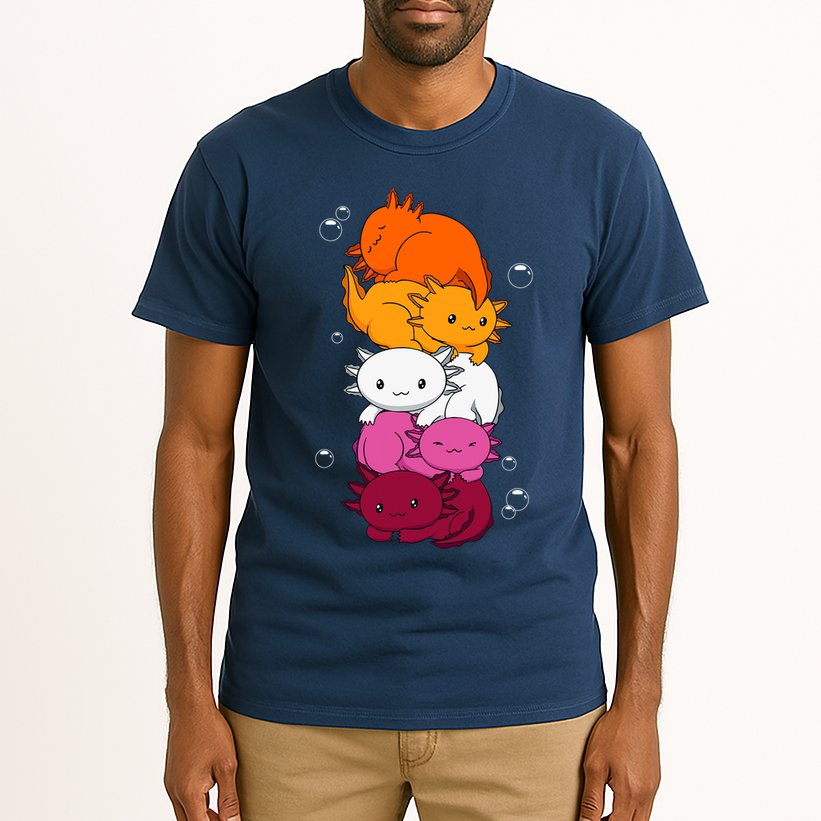 Kawaii Axolotl Pile Lesbian Pride Flag LGBTQ Tall T-Shirt