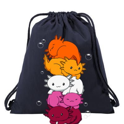 Kawaii Axolotl Pile Lesbian Pride Flag LGBTQ Drawstring Bag