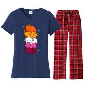 Kawaii Axolotl Pile Lesbian Pride Flag LGBTQ Women's Flannel Pajama Set