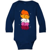 Kawaii Axolotl Pile Lesbian Pride Flag LGBTQ Baby Long Sleeve Bodysuit