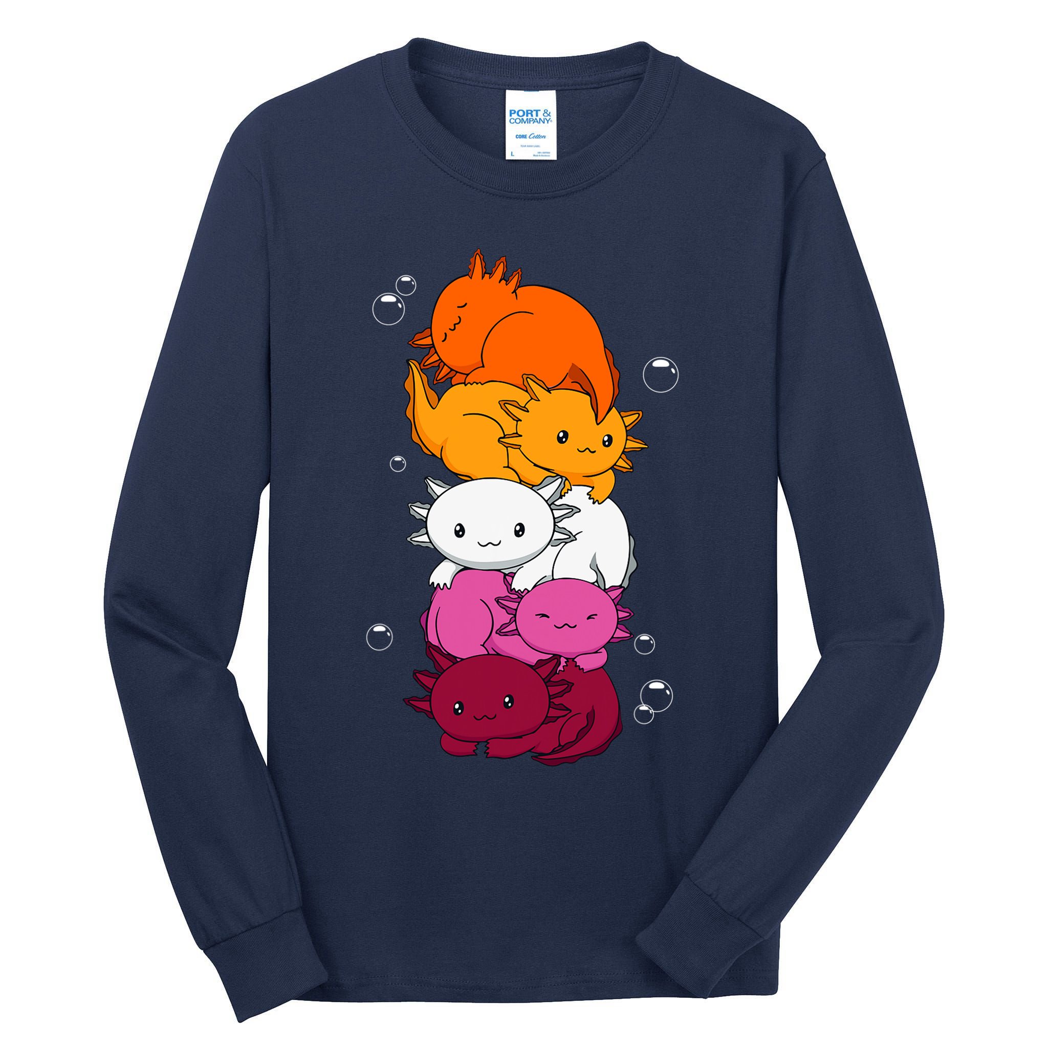 Kawaii Axolotl Pile Lesbian Pride Flag LGBTQ Tall Long Sleeve T-Shirt