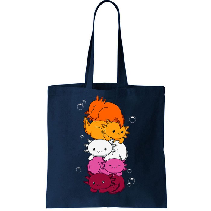 Kawaii Axolotl Pile Lesbian Pride Flag LGBTQ Tote Bag