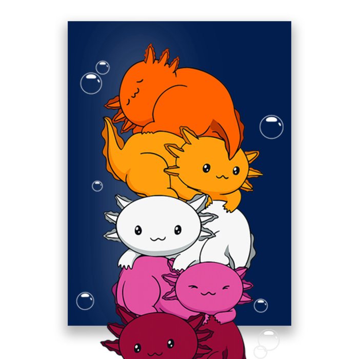 Kawaii Axolotl Pile Lesbian Pride Flag LGBTQ Poster