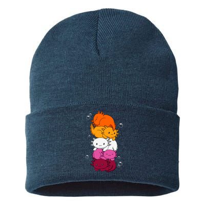 Kawaii Axolotl Pile Lesbian Pride Flag LGBTQ Sustainable Knit Beanie