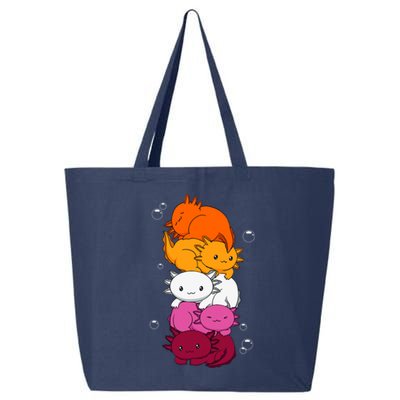 Kawaii Axolotl Pile Lesbian Pride Flag LGBTQ 25L Jumbo Tote