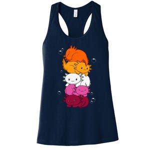 Kawaii Axolotl Pile Lesbian Pride Flag LGBTQ Women's Racerback Tank