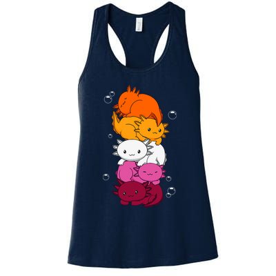 Kawaii Axolotl Pile Lesbian Pride Flag LGBTQ Womens Tank Top