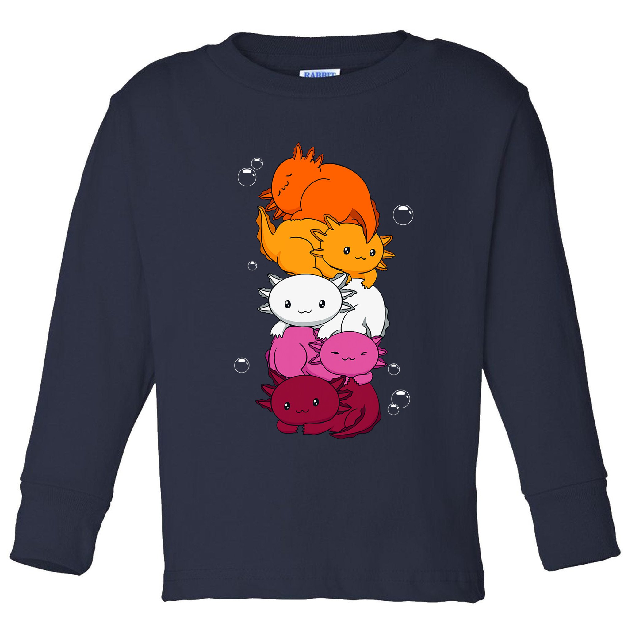 Kawaii Axolotl Pile Lesbian Pride Flag LGBTQ Toddler Long Sleeve Shirt