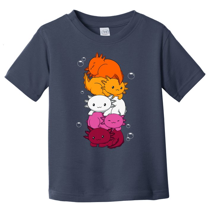 Kawaii Axolotl Pile Lesbian Pride Flag LGBTQ Toddler T-Shirt