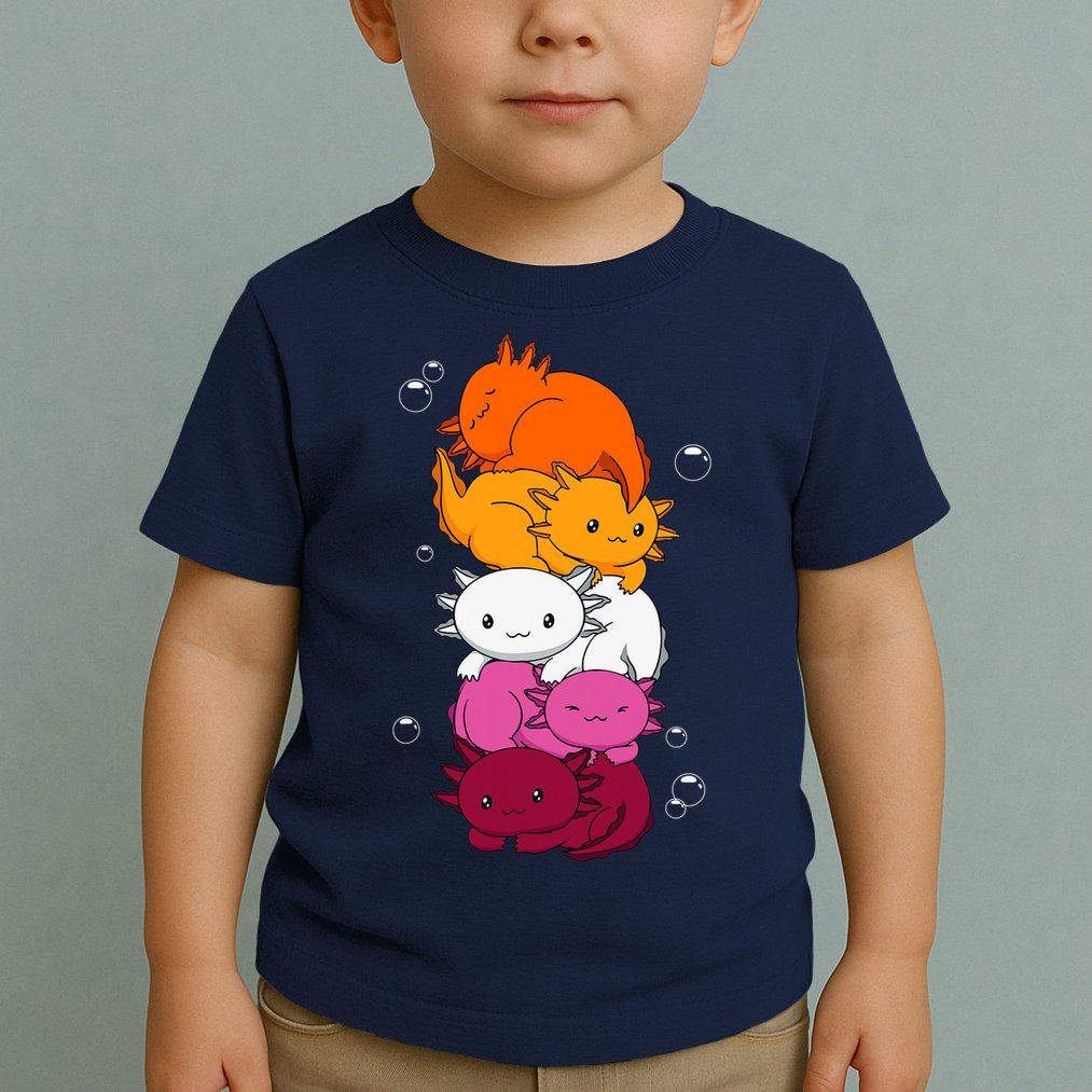 Kawaii Axolotl Pile Lesbian Pride Flag LGBTQ Toddler T-Shirt