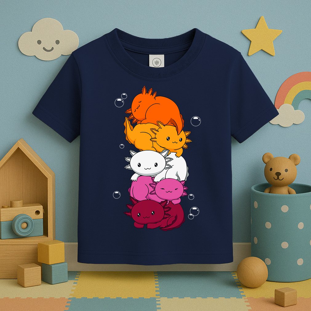 Kawaii Axolotl Pile Lesbian Pride Flag LGBTQ Toddler T-Shirt