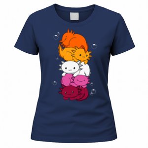 Kawaii Axolotl Pile Lesbian Pride Flag LGBTQ Women's T-Shirt