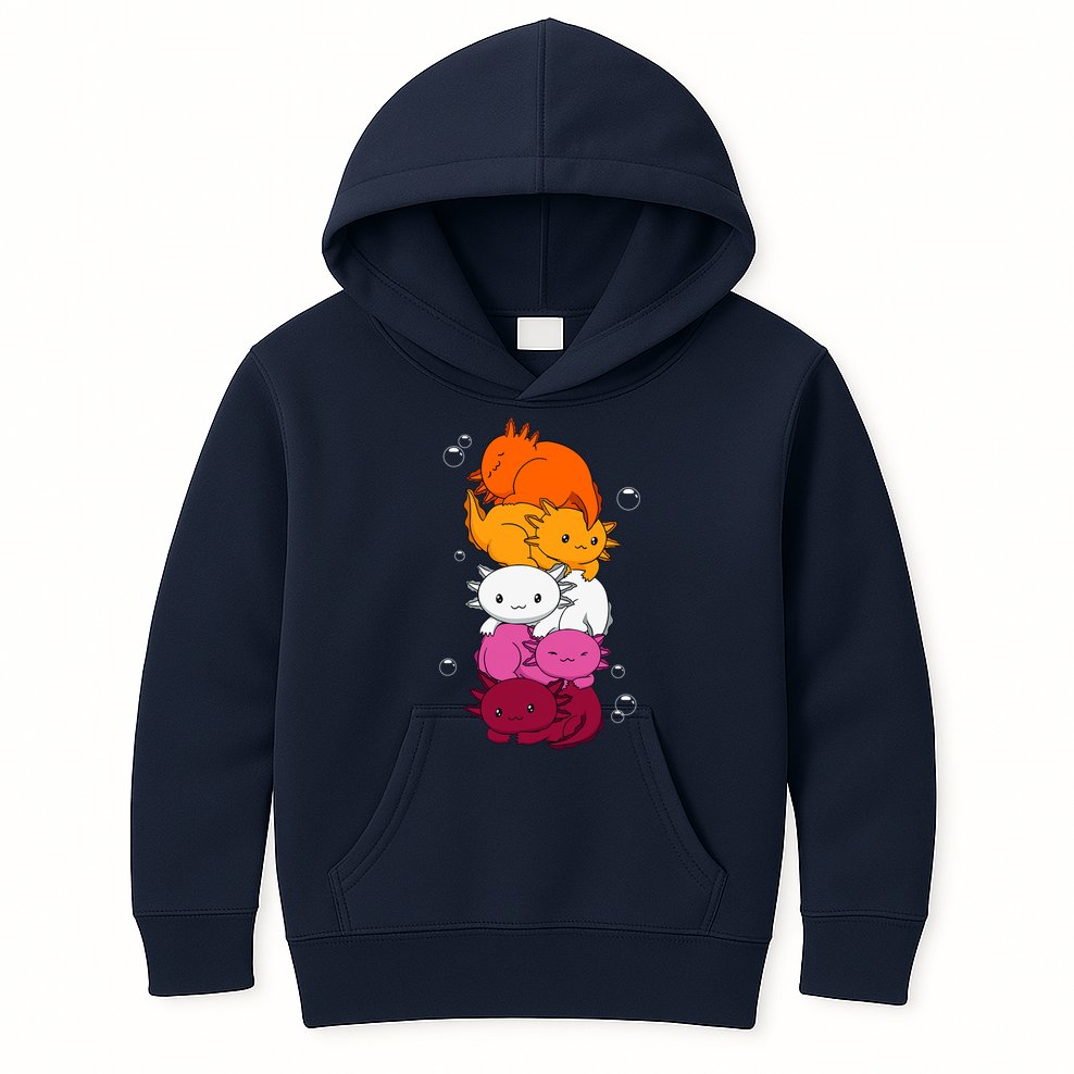 Kawaii Axolotl Pile Lesbian Pride Flag LGBTQ Kids Hoodie