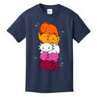 Kawaii Axolotl Pile Lesbian Pride Flag LGBTQ Kids T-Shirt