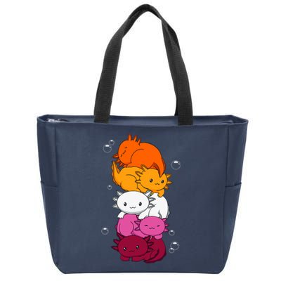 Kawaii Axolotl Pile Lesbian Pride Flag LGBTQ Zip Tote Bag