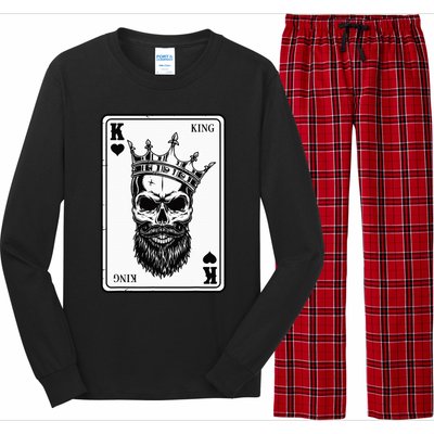 King And Queen Skull 22 Card Hearts Flush Couple Matching Long Sleeve Pajama Set