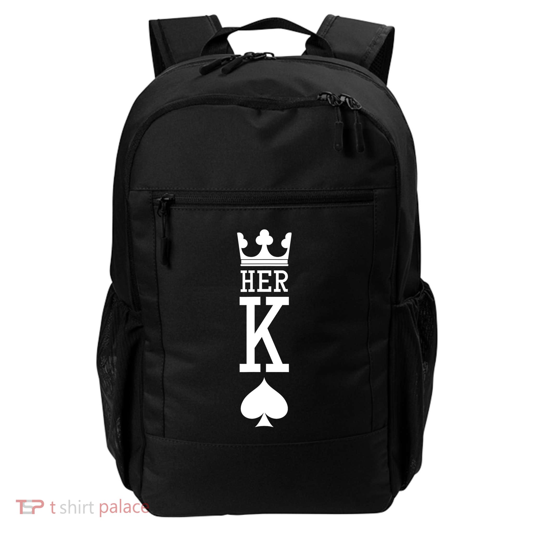 King And Queen Card 1 Of 2 Card Hearts Couple Matching Daily Commute Backpack