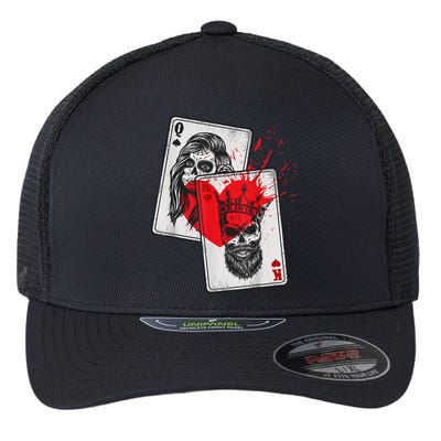 King And Queen Skull And Catrina Playing Cards Couple Flexfit Unipanel Trucker Cap
