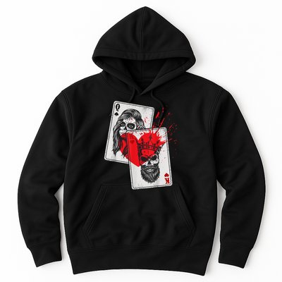 King And Queen Skull And Catrina Playing Cards Couple Hoodie