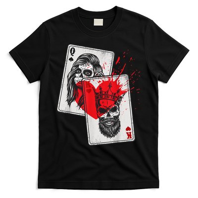 King And Queen Skull And Catrina Playing Cards Couple T-Shirt