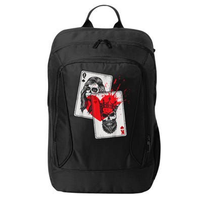 King And Queen Skull And Catrina Playing Cards Couple City Backpack