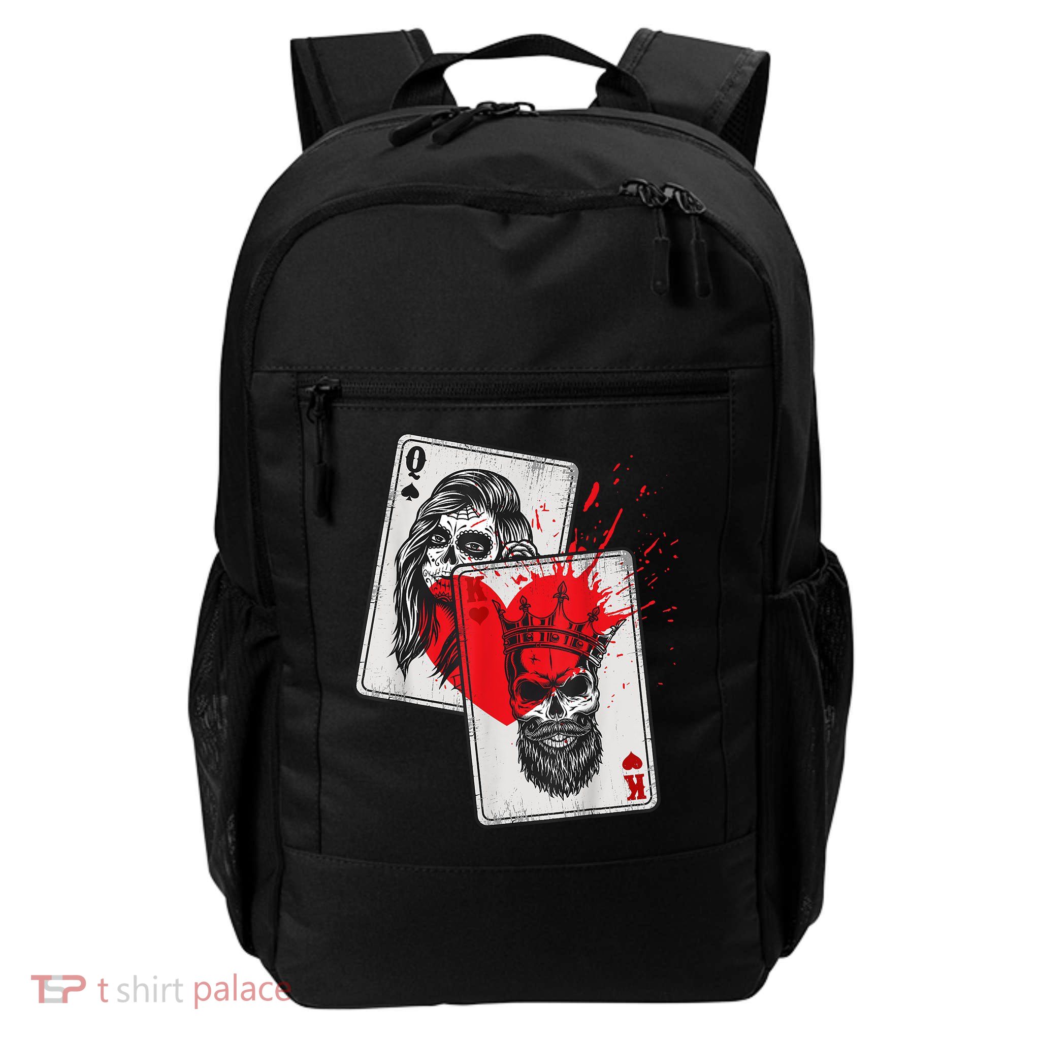King And Queen Skull And Catrina Playing Cards Couple Backpack