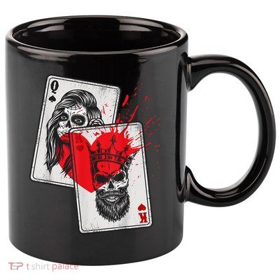King And Queen Skull And Catrina Playing Cards Couple 11oz C Handle Ceramic Mug