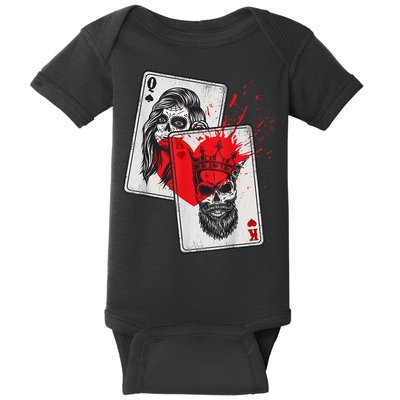 King And Queen Skull And Catrina Playing Cards Couple Baby Bodysuit