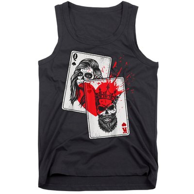 King And Queen Skull And Catrina Playing Cards Couple Tank Top
