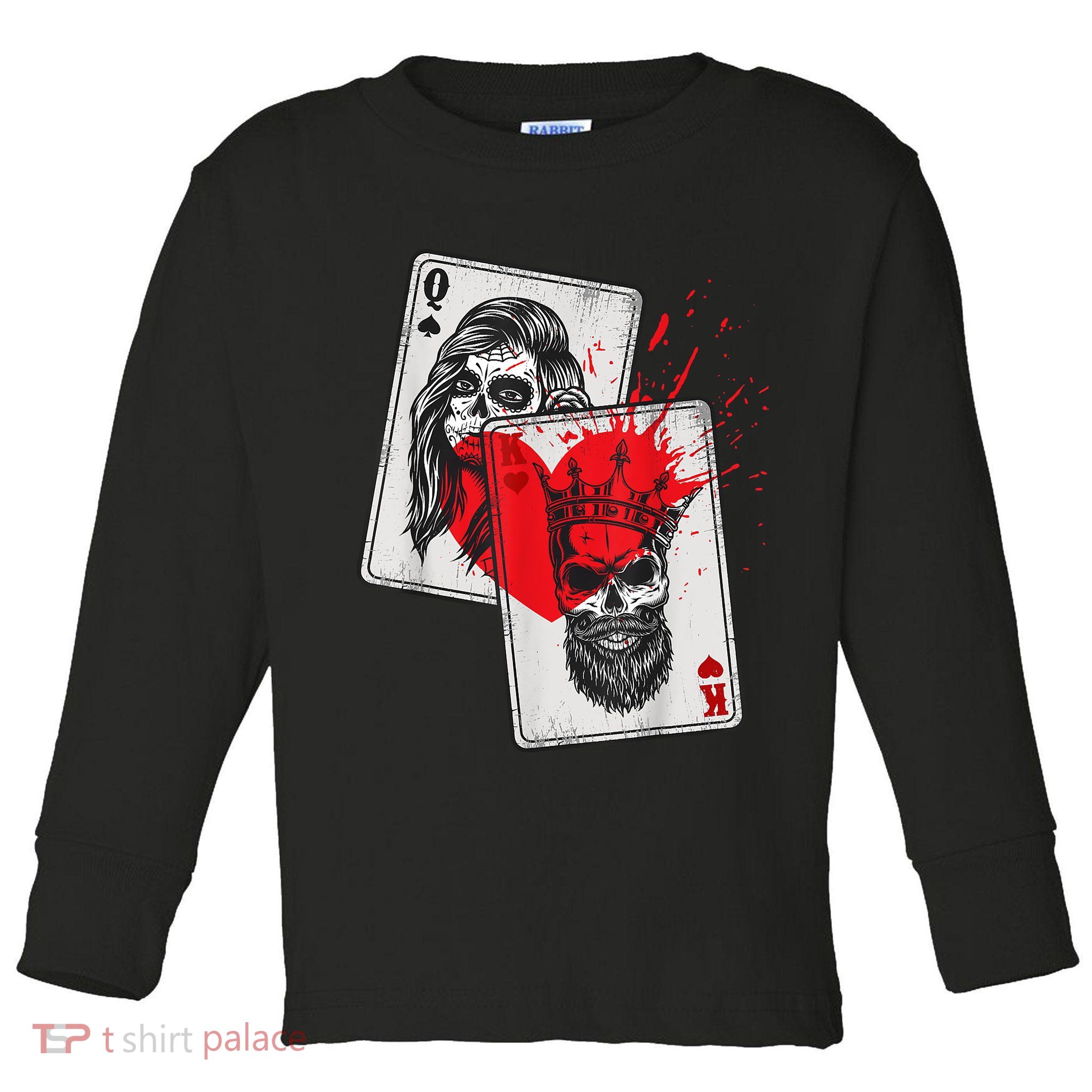King And Queen Skull And Catrina Playing Cards Couple Toddler Long Sleeve Shirt