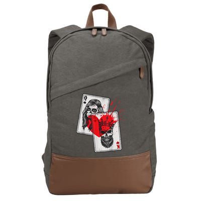 King And Queen Skull And Catrina Playing Cards Couple Cotton Canvas Backpack