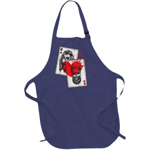 King And Queen Skull And Catrina Playing Cards Couple Full-Length Apron With Pockets