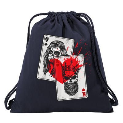 King And Queen Skull And Catrina Playing Cards Couple Drawstring Bag