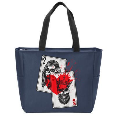 King And Queen Skull And Catrina Playing Cards Couple Zip Tote Bag